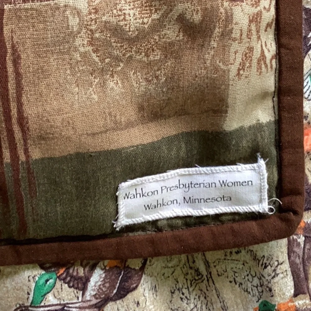 🦆 DUCKS  PATCHWORK Lap Quilt or Wall Hanging Orange & Brown OOAK  🪶